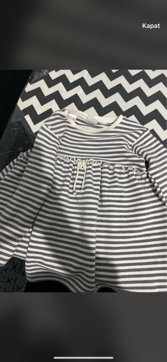 Gri Çizgili Uzun Kollu Kız Elbisesi - Görsel 2