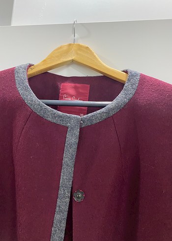 Bordo Siyah Düğmeli Kadın Uzun Kaban - Görsel 3