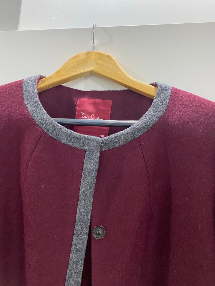 Bordo Siyah Düğmeli Kadın Uzun Kaban - Görsel 3