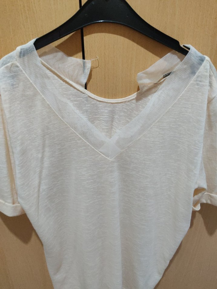 V Yaka krem Kadın Tişört - Görsel 2