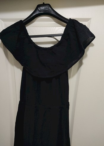 Siyah Drapeli Uzun Kolsuz Keten Elbise - Görsel 3