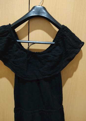 Siyah Drapeli Uzun Kolsuz Keten Elbise - Görsel 5