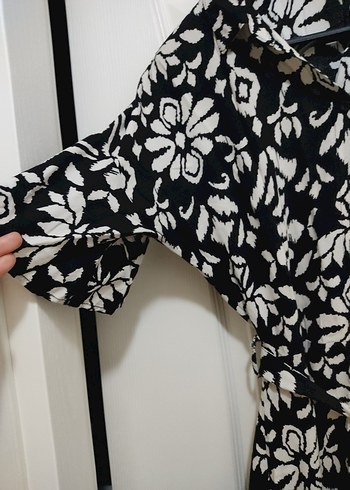 Siyah Beyaz Desenli Bohem Uzun Elbise - Görsel 2