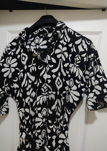 Siyah Beyaz Desenli Bohem Uzun Elbise - Görsel 3