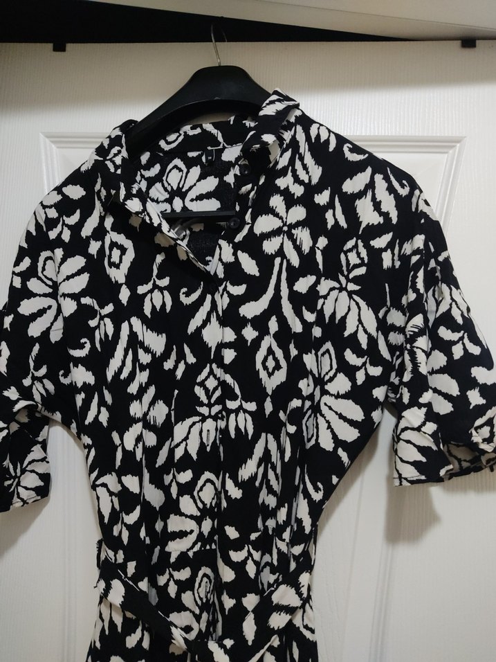 Siyah Beyaz Desenli Bohem Uzun Elbise - Görsel 3