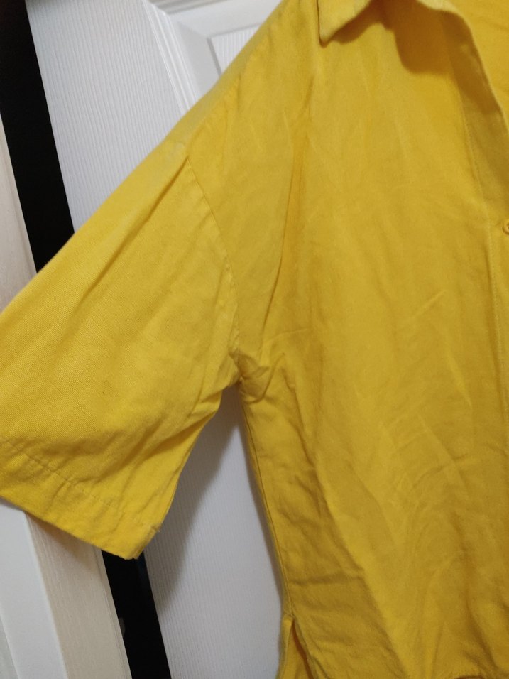 Sarı Kısa Kollu Keten Gömlek - Görsel 3
