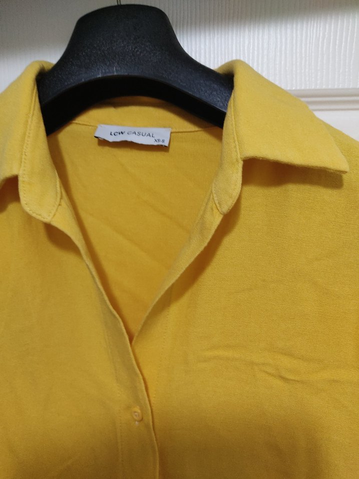 Sarı Kısa Kollu Keten Gömlek - Görsel 4