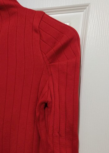 Kırmızı Kadın Boğazlı Triko Kazak - Görsel 3