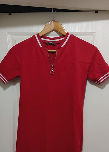 Kırmızı Fermuarlı Spor Midi Elbise - Görsel 3