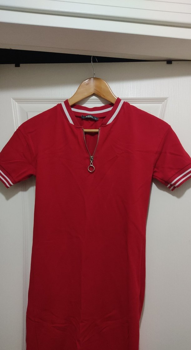 Kırmızı Fermuarlı Spor Midi Elbise - Görsel 3