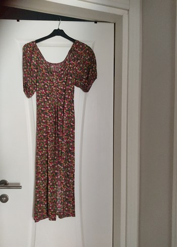 Çiçek Desenli V Yakalı Uzun Bohem Elbise - Görsel 6