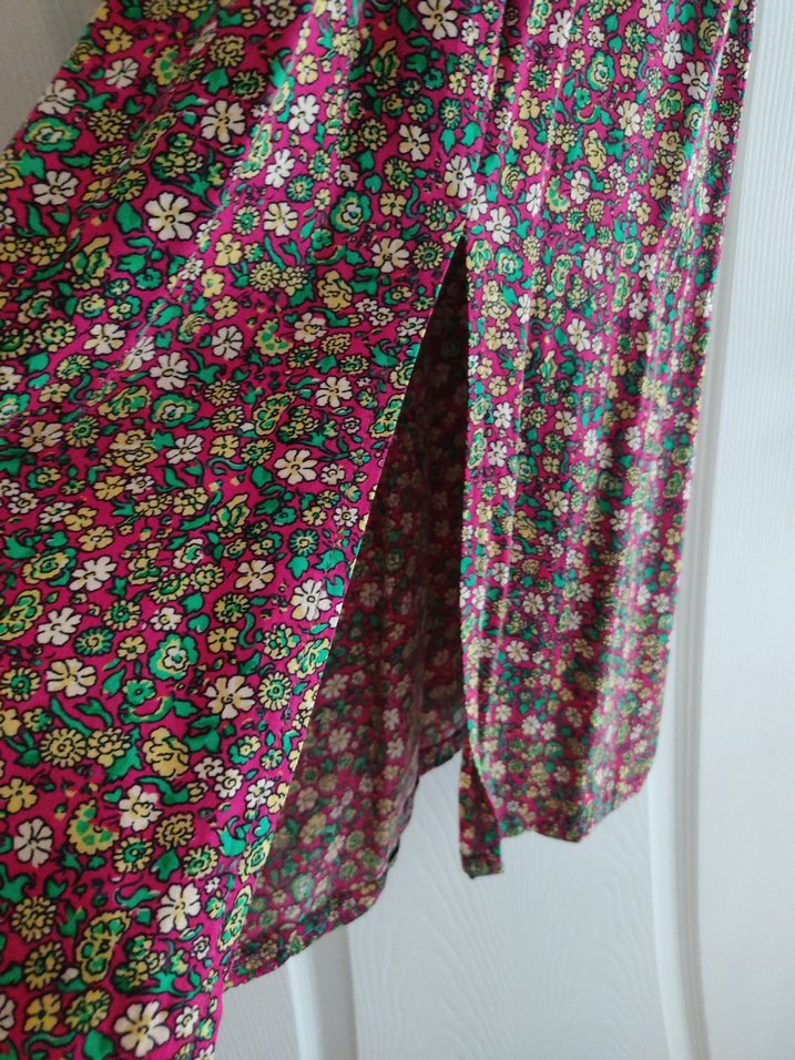 Çiçek Desenli V Yakalı Uzun Bohem Elbise - Görsel 2