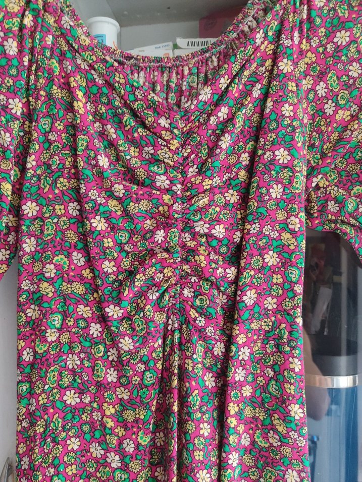 Çiçek Desenli V Yakalı Uzun Bohem Elbise - Görsel 4