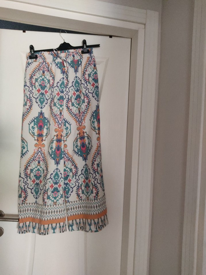 Püsküllü Bohem Çok Renkli Uzun Kumaş Pantolon - Görsel 3