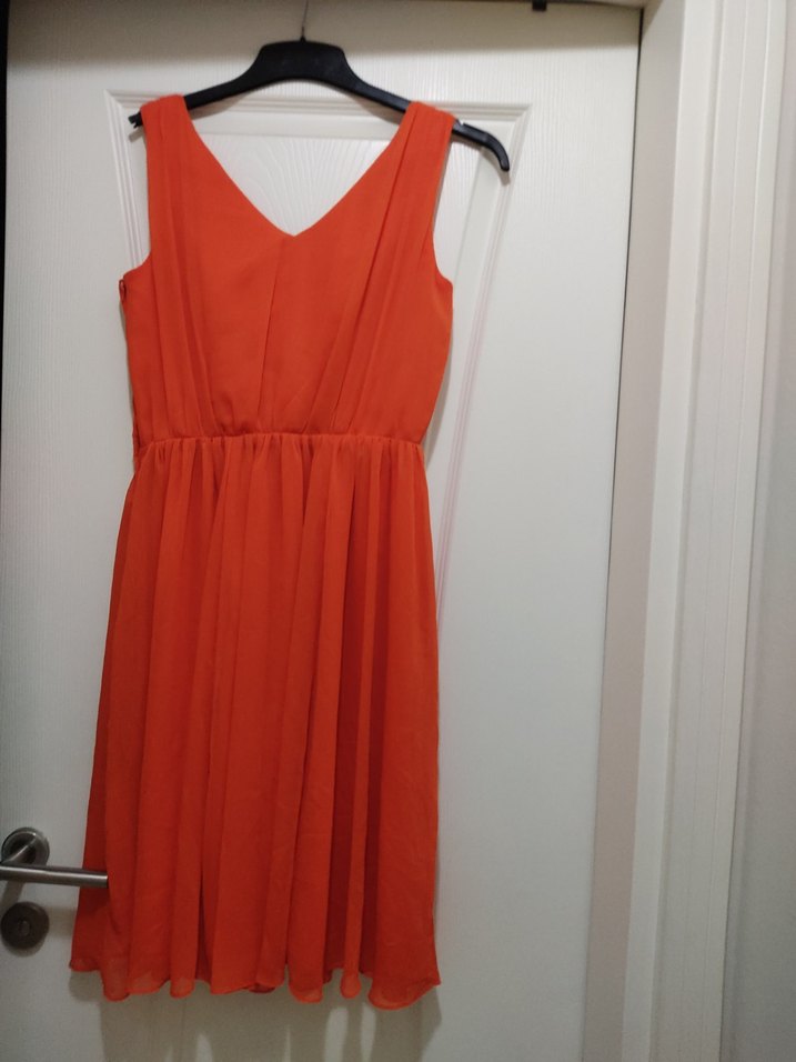 Kırmızı Drapeli Midi Abiye Elbise - Görsel 2