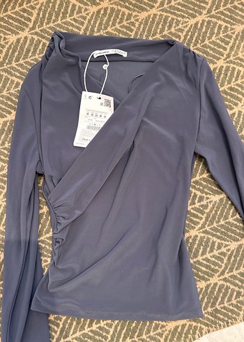 Gri V Yakalı Uzun Kollu Drapeli Kadın Bluz pull&bear