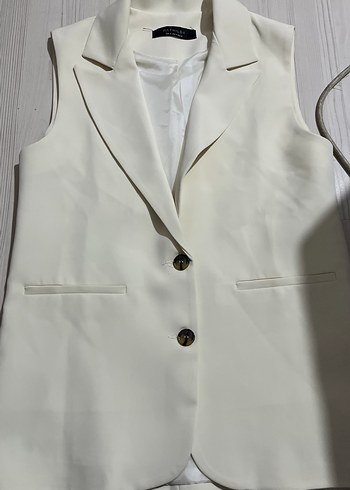 Zara Ekru Kolsuz Blazer Yelek