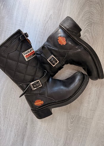 Harley Davidson Siyah Deri Tokali Biker Kadin Bot
