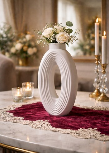 Beyaz Dekoratif taş tozu Vazo - Görsel 2