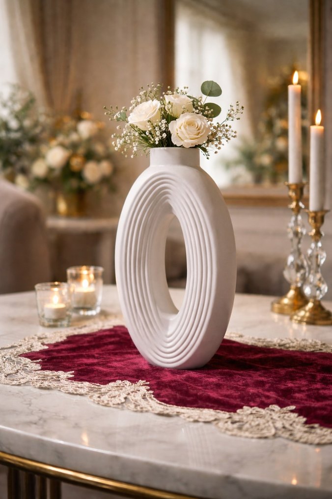 Beyaz Dekoratif taş tozu Vazo - Görsel 2