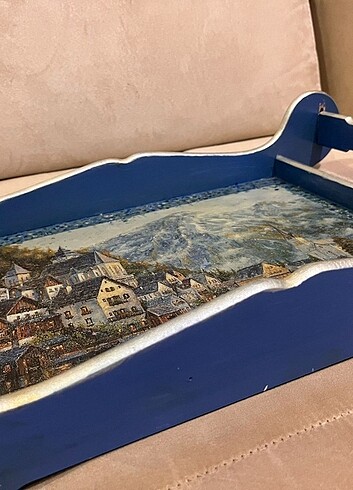 Beden mavi Renk Antika el işi süs tepsi