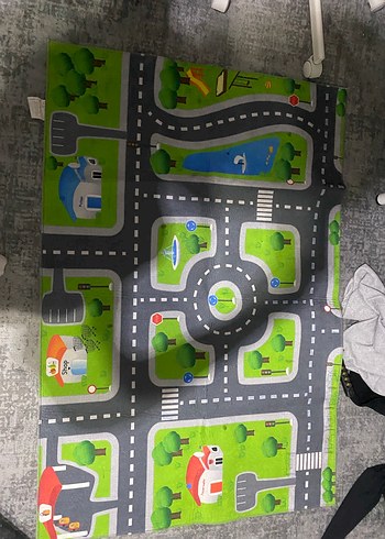 Gri Çocuk Halısı, Yol ve Park Desenli