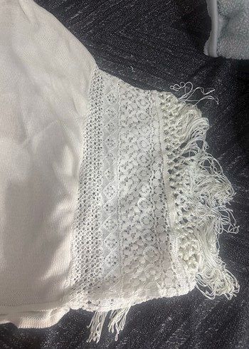 Dantel Detaylı Beyaz Bohem Örme Bluz - Görsel 2