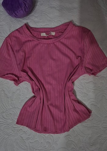 Pembe Kısa Kollu Pilili Kadın Crop