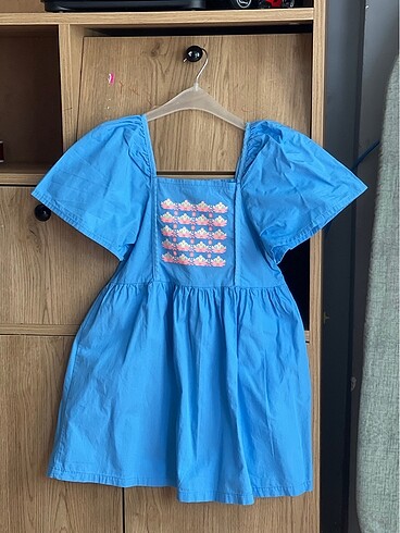 7 Yaş Beden mavi Renk Kız çocuk yazlık mavi elbise