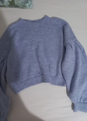 crop yün örgü lila kazak