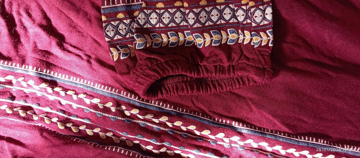 Bordo Nakışlı Bohem Hamile Tuniği - Görsel 2