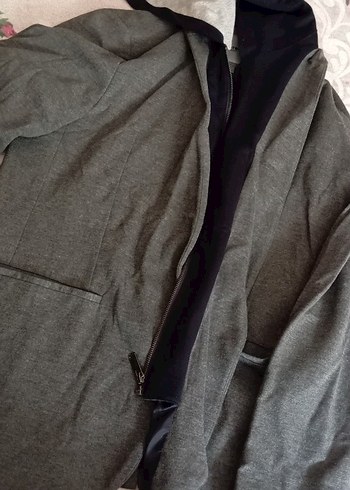 Gri Erkek Keten Midi Ceket Fermuarlı - Görsel 2
