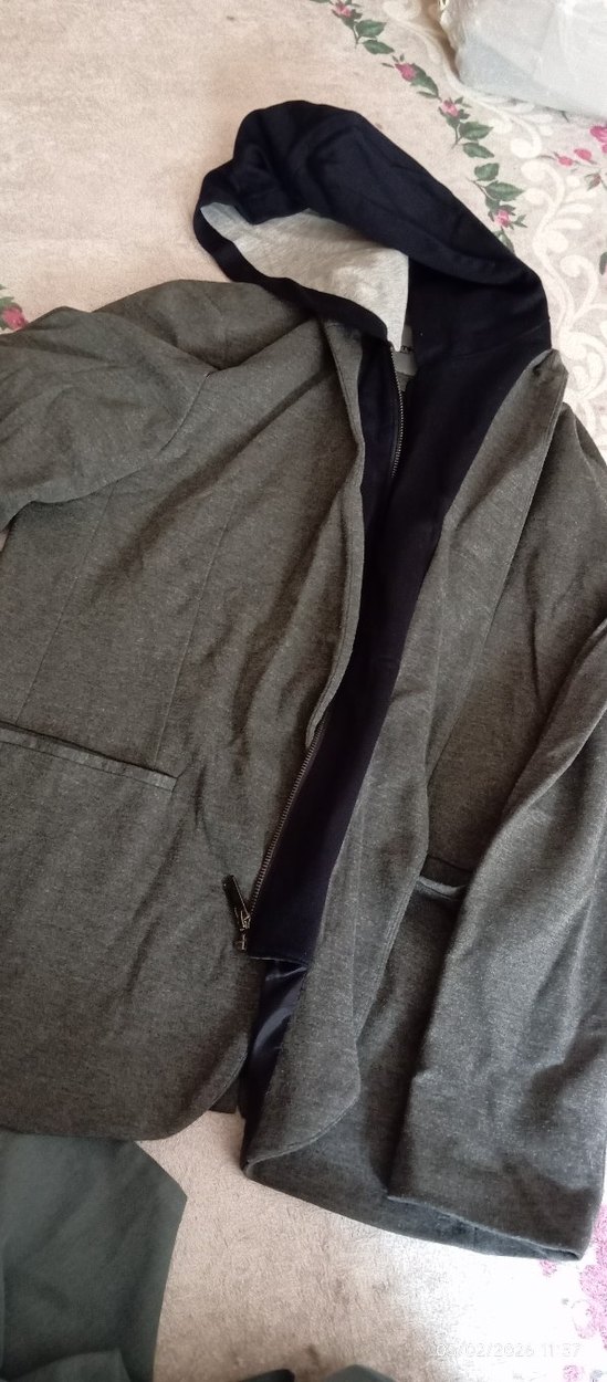 Gri Erkek Keten Midi Ceket Fermuarlı - Görsel 2