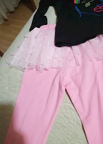 Kız Çocuk Pullu Pembe Tayt 3lü - Görsel 5