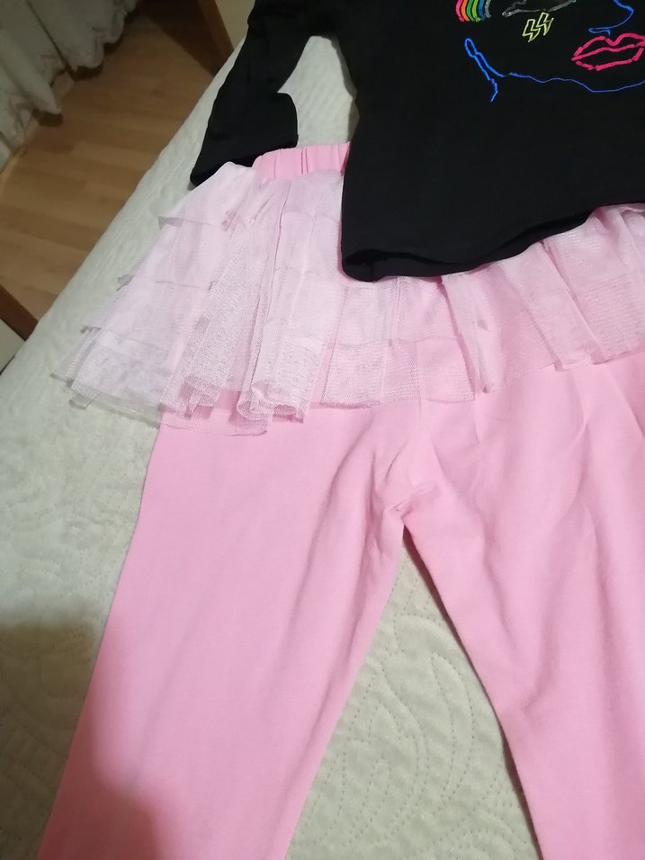 Kız Çocuk Pullu Pembe Tayt 3lü - Görsel 5