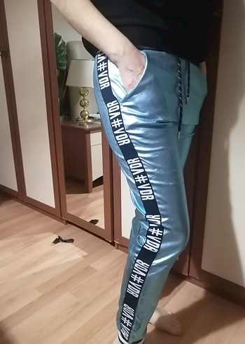 Kızlar için Parlak Mavi Metalik Eşofman Altı - Görsel 9