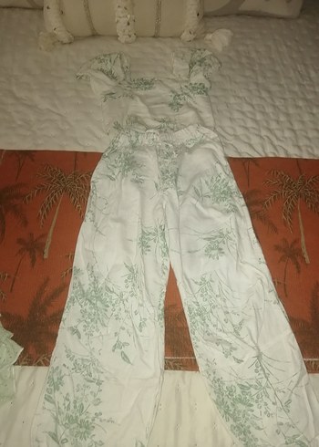 Beyaz Bohem Keten Uzun Pantolon ve üst takım