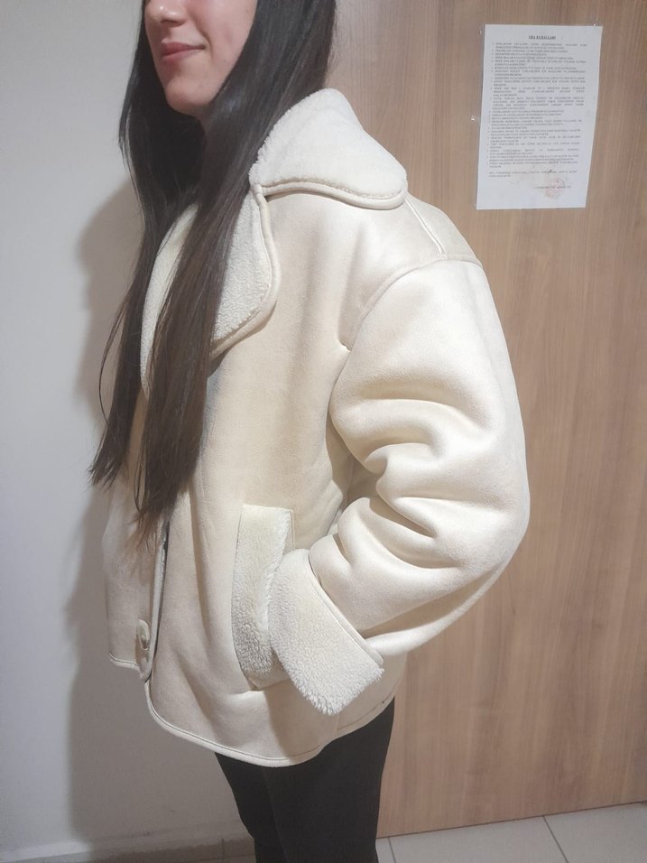 Bej Suni Kürklü Midi Kadın Ceket - Görsel 5