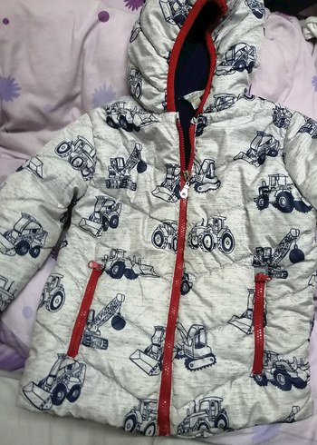 Kapüşonlu Fermuarlı Erkek Çocuk Gri Mont - Görsel 2