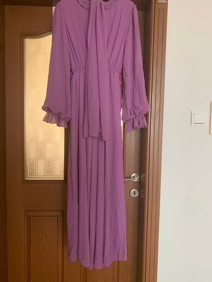 Mor Uzun Kollu Salaş Elbise - Görsel 3