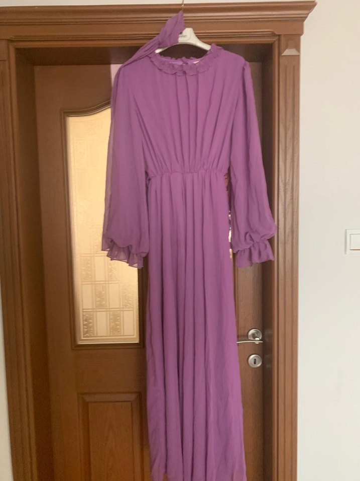 Mor Uzun Kollu Salaş Elbise - Görsel 2