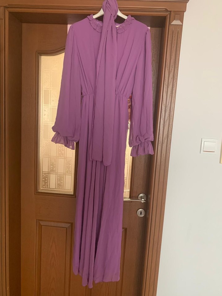 Mor Uzun Kollu Salaş Elbise - Görsel 4
