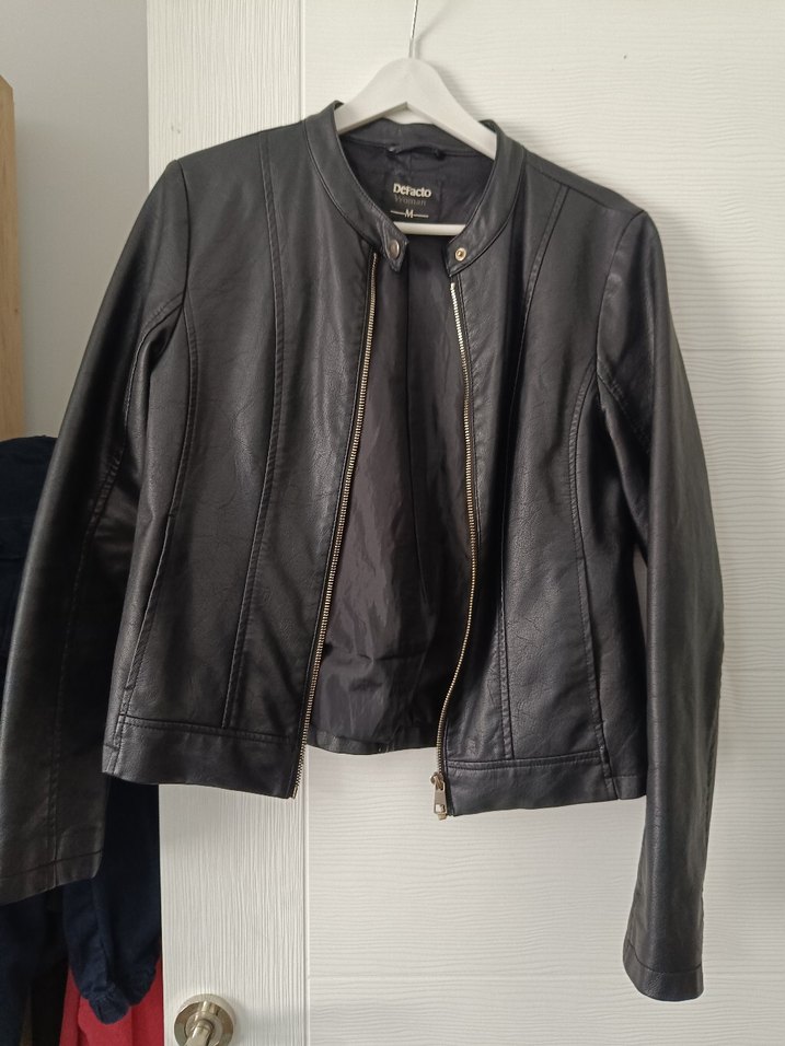 Kadın Siyah Deri Biker Ceket - Görsel 2