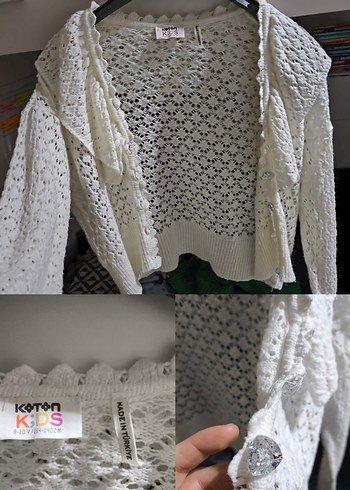 Beyaz Nakışlı Örgü  çocuk Hırka - Görsel 2