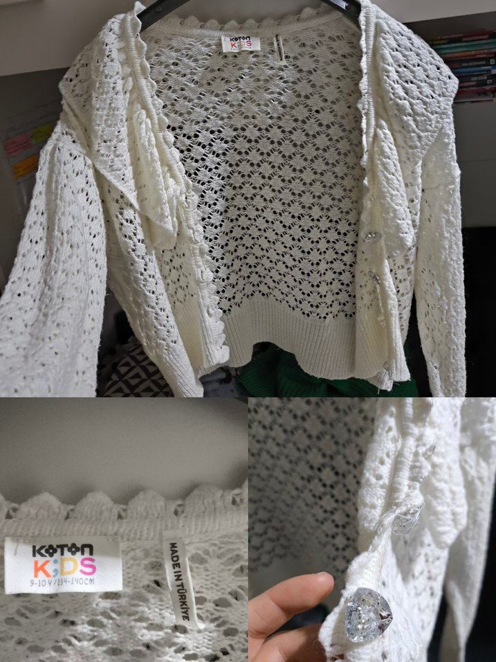 Beyaz Nakışlı Örgü  çocuk Hırka - Görsel 2