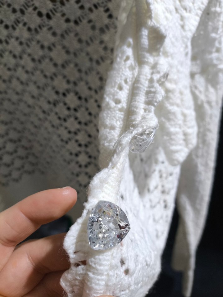 Beyaz Nakışlı Örgü  çocuk Hırka - Görsel 5