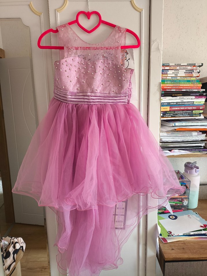 Pembe Dantel Detaylı Kız Çocuk Abiye Elbise - Görsel 2