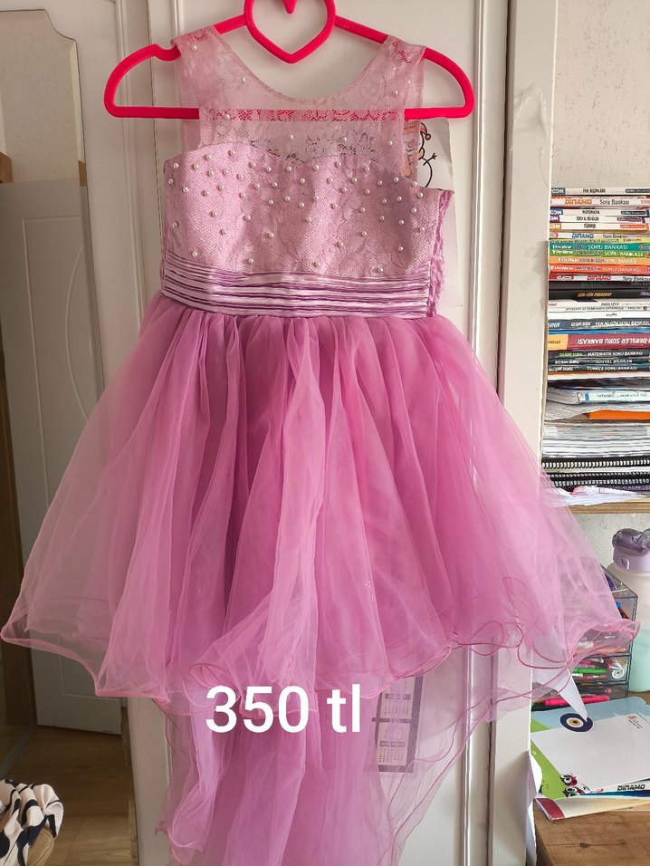 Pembe Dantel Detaylı Kız Çocuk Abiye Elbise - Görsel 3