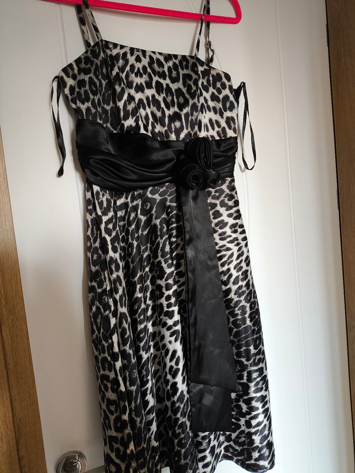 Leopar Desenli Siyah Midi Elbise - Görsel 2