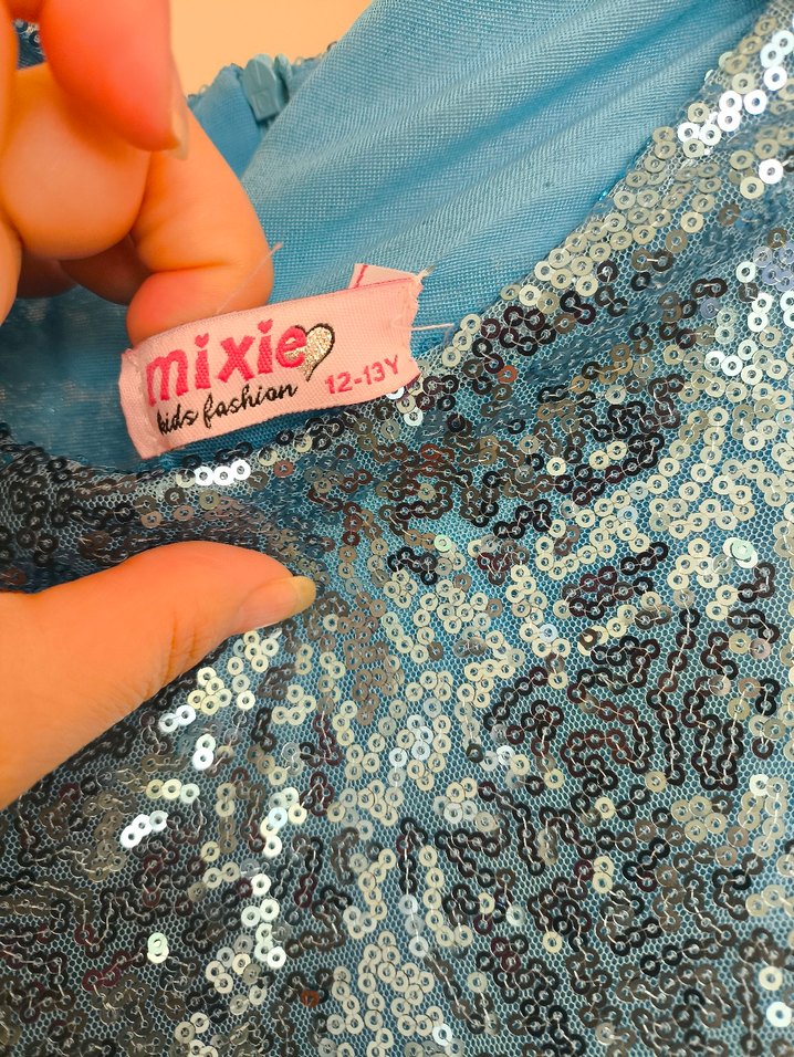 Mavi Parlak Pullu Kız Çocuk Abiye Elbise - Görsel 4